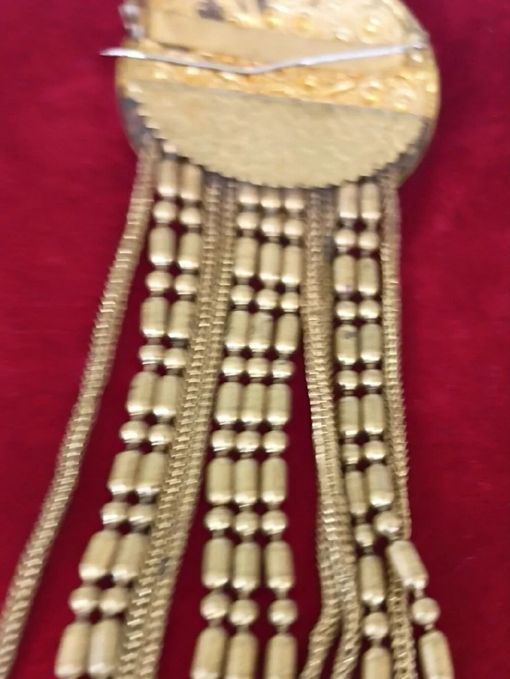 Gold Filigree Round Brooch with Beaded Fringe Vintage